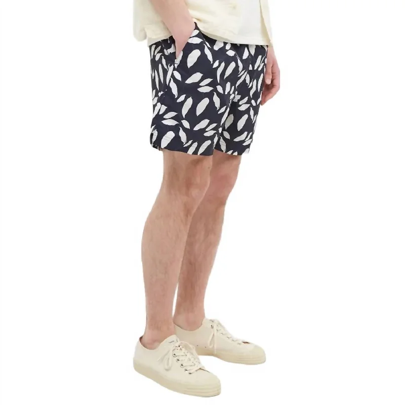 Rm Swim Shorts In Navy-Ecru Leaf