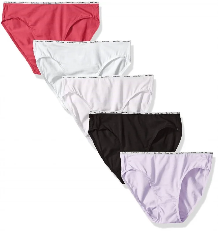 Women's 5 Cotton Stretch Logo Bikini Panties In Black/white/peony/tender/coast