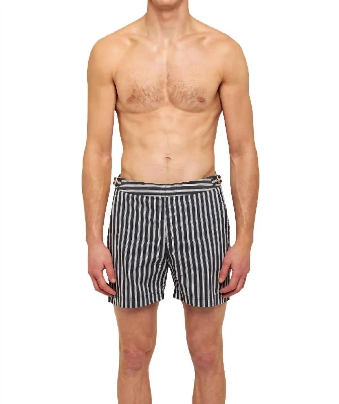 Bulldog Stripe Mid-Length Swim Shorts In Navy/cloud