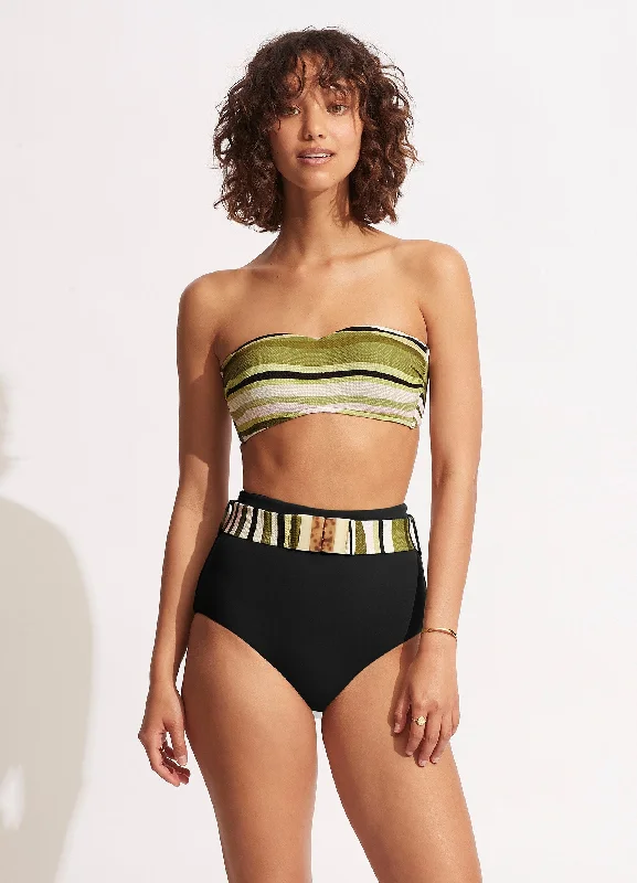 Sun Stripe High Waisted Pant With Belt - Avocado