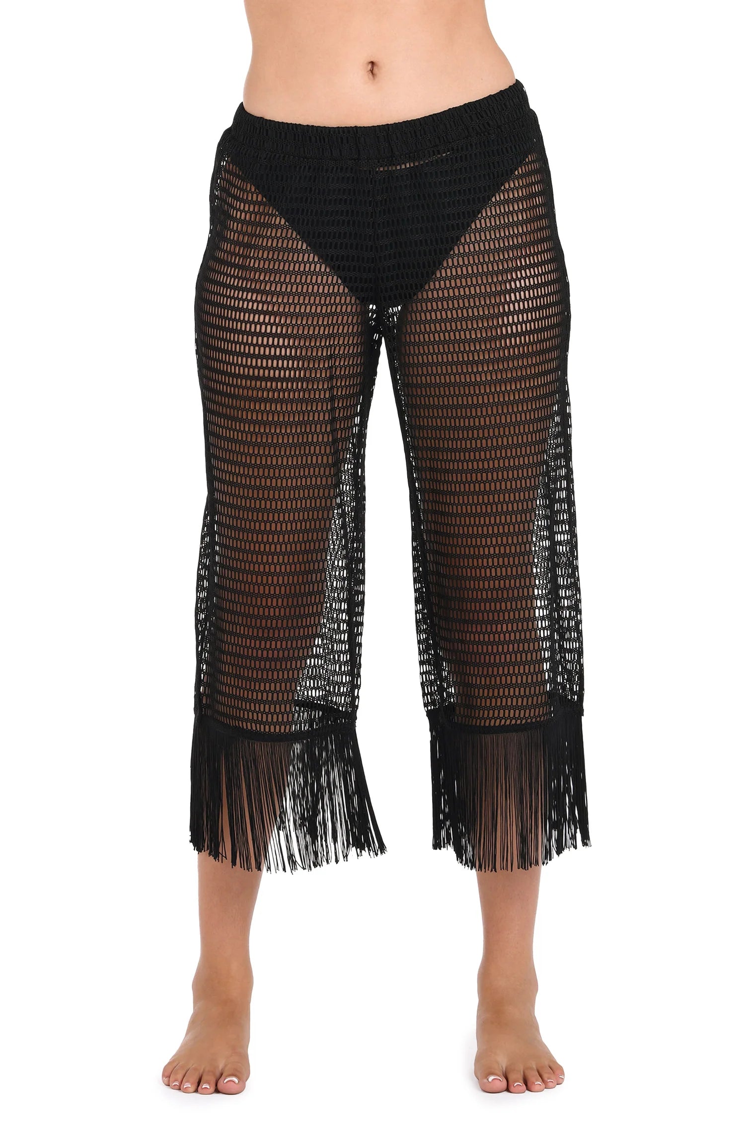 La Blanca Fringed Out Black Cropped Pant