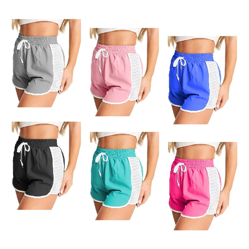 3Pack Womens Active Performance Shorts Mesh Patchwork QuickDry Yoga Gym