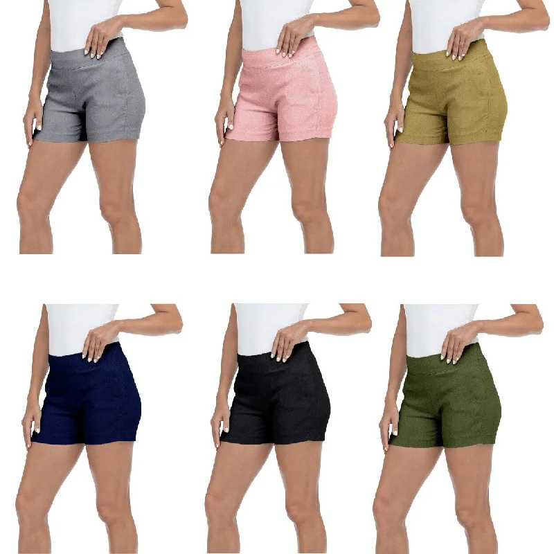 4Pack Ladies Solid Ultra Soft Stretch Pull On Comfy Summer Active Millennium Style Shorts