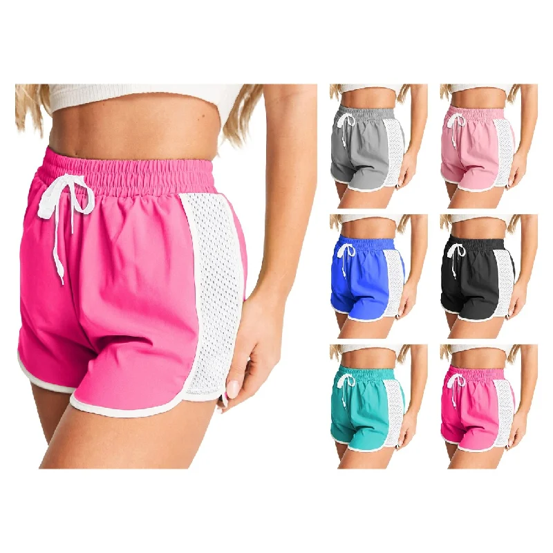 4Pack Womens Active Workout Shorts With Mesh Patchwork Flexible QuickDry