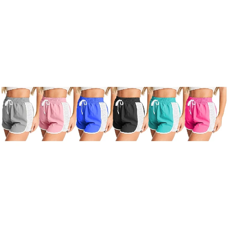 5Pack Womens Active Workout Shorts Mesh Patchwork QuickDry Flexible Fabric