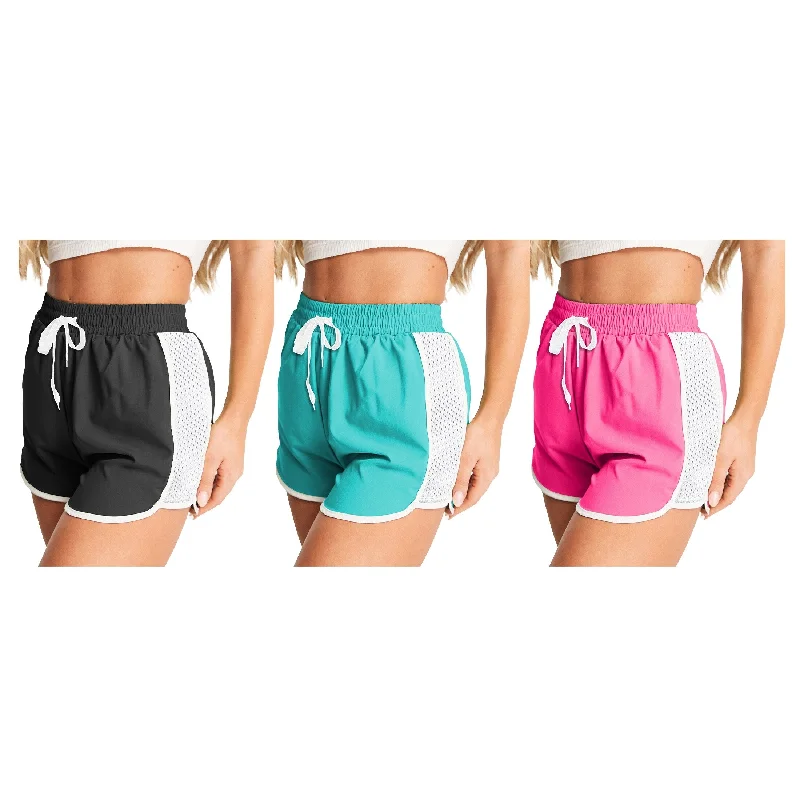 Womens Active Performance Shorts 6Pack Mesh Patchwork Flexible QuickDry