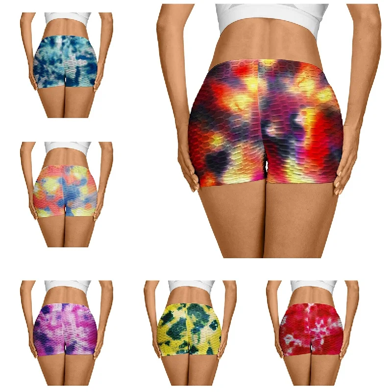 Womens Tie Dyed Low Waisted Workout Shorts Breathable Anti Cellulite Fabric